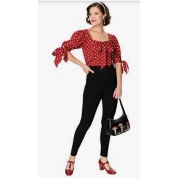 Unique Vintage Red and White Polka Dot Tie Up Short Sleeve Top 1950s Sz 5x #2 - Picture 2 of 6